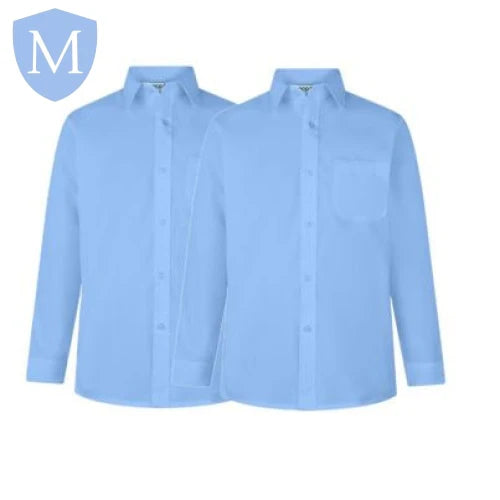 Plain Boys Full/Short Sleeved Shirt - White/Blue (Twin-Pack) (POA)