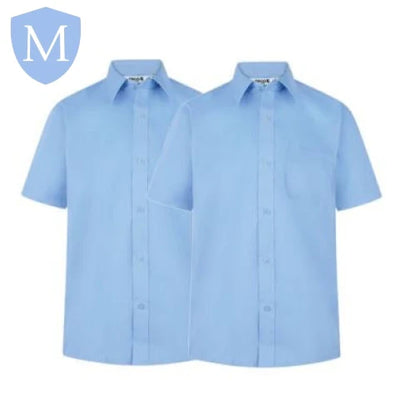 Plain Boys Full/Short Sleeved Shirt - White/Blue (Twin-Pack) (POA)