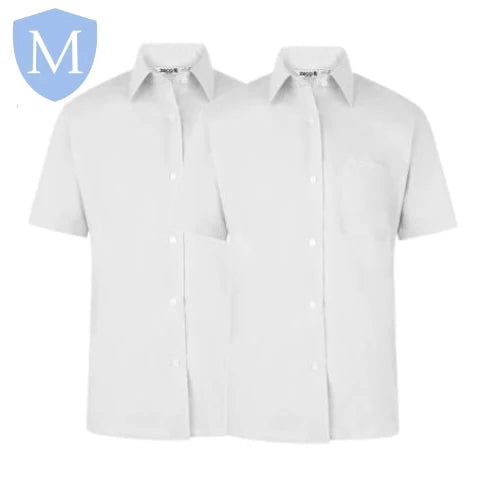 Plain Girls Full/Short Sleeved School Blouse – White/Blue Twin Pack