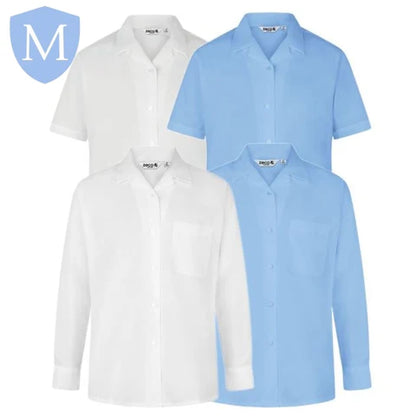 Plain Girls Full/Short Sleeved Open Neck Blouse - White/Blue (Twin-Pack) (POA)