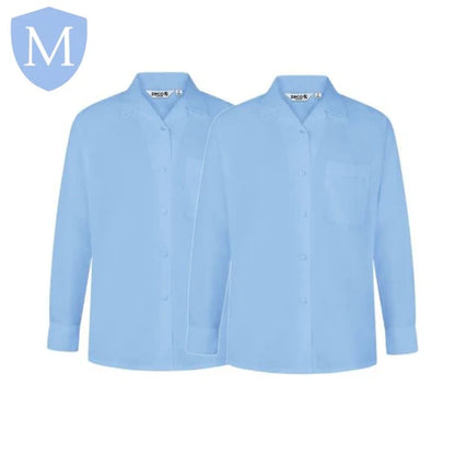 Plain Girls Full/Short Sleeved Open Neck Blouse - White/Blue (Twin-Pack) (POA)