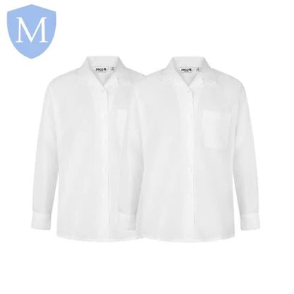 Plain Girls Full/Short Sleeved Open Neck Blouse - White/Blue (Twin-Pack) (POA)