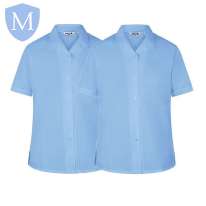 Plain Girls Full/Short Sleeved Open Neck Blouse - White/Blue (Twin-Pack) (POA)