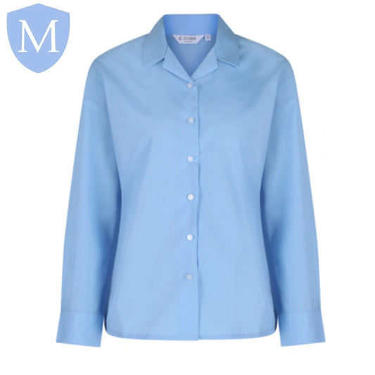 Plain Girls Open Neck Full Sleeve School Blouse – Sky Blue (Single)
