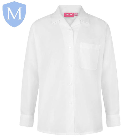 Plain Girls Open Neck Full Sleeve School Blouse – White (Single)
