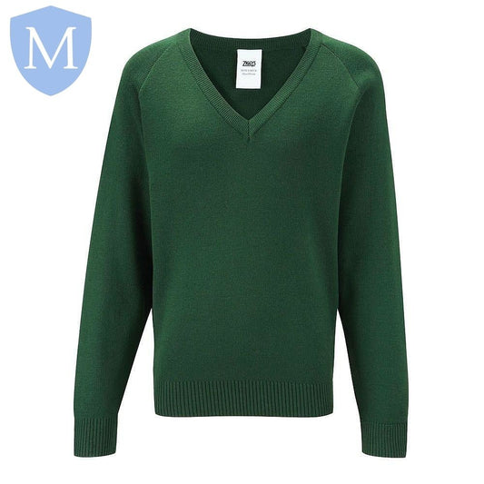 Plain Knitted V-Neck Jumpers - Bottle Green - MANSURI FASHIONS