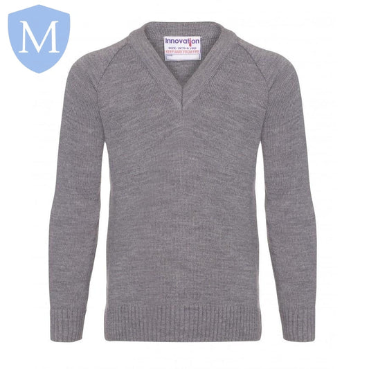 Plain Knitted V-Neck Jumpers - Mid Grey (POA) - MANSURI FASHIONS