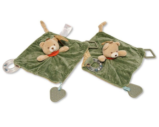 Baby Bear Comforter with Bead Rattle, Ring and Teether (25cmx25cm) (PK6) PT-26-0029