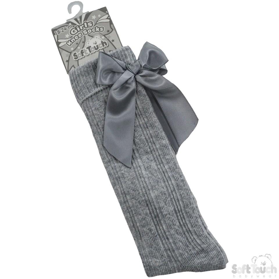 Infants Ribbed Knee Length Socks W/Stitched Bow: S41-G - Kidswholesale.co.uk