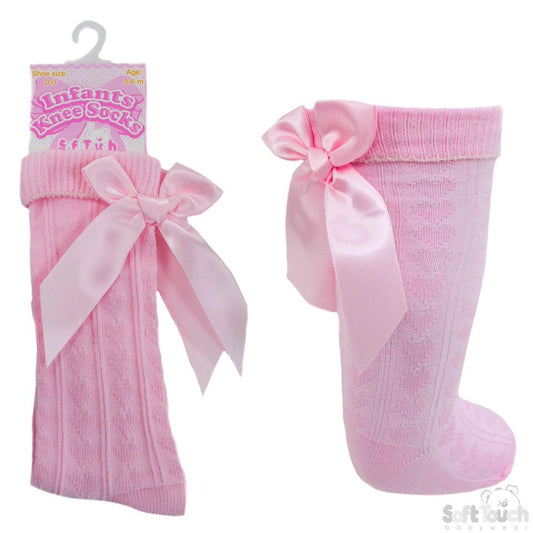 Infants Ribbed Knee Length Socks W/Stitched Bow: S41-P - Kidswholesale.co.uk
