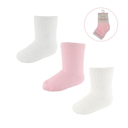 PINK/WHITE/CREAM 3 PACK RIBBED SOCKS (NB-12 Months) S82-P