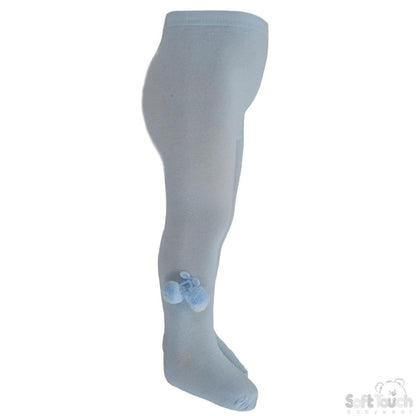Plain Blue Tights With Pom Pom - NB-18M - T45-B - Kidswholesale.co.uk