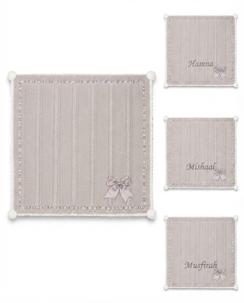 Personalized Luxe Chevron Cable Knit Baby Wrap with Satin Bow – Soft & Cosy
