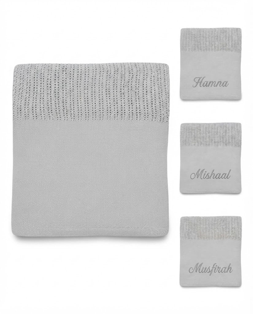 Personalized Baby Cellular Cotton Blanket with Plain Solid Panel
