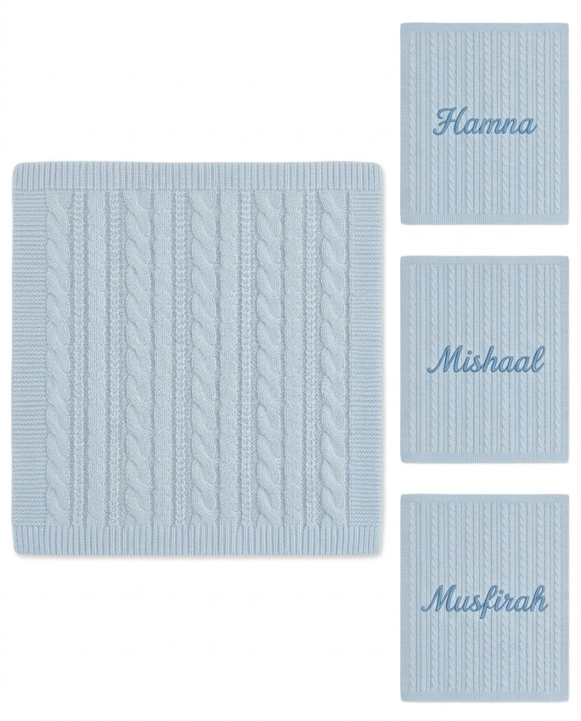 Personalized Cable Knit Wrap - Blue