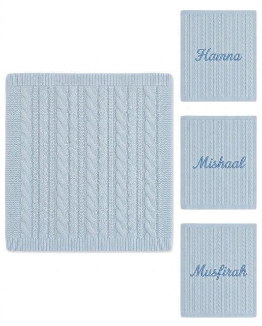 Personalized Cable Knit Wrap - Blue