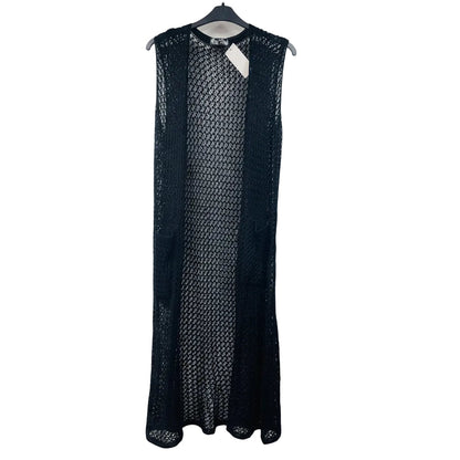 Women's Casual Net Pattern Maxi Vest with Pockets - MANSURI FASHIONS