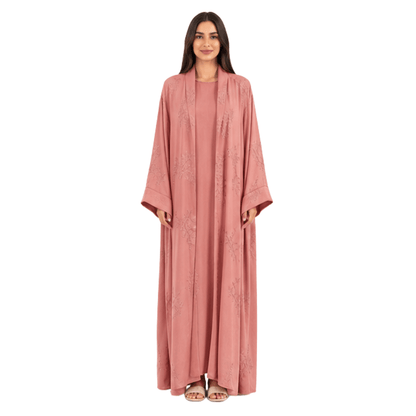Women's Embroidered Open Abaya Jacket | Elegant Polyester Kimono Style Outerwear - MANSURI FASHIONS