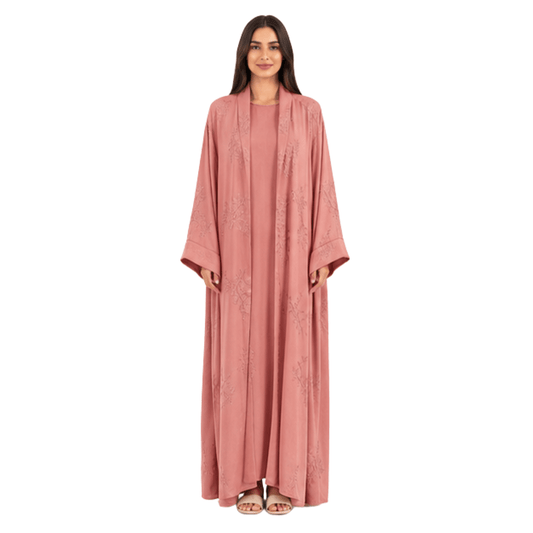 Women's Embroidered Open Abaya Jacket | Elegant Polyester Kimono Style Outerwear - MANSURI FASHIONS