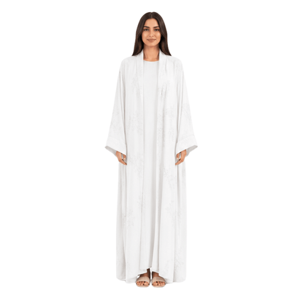 Women's Embroidered Open Abaya Jacket | Elegant Polyester Kimono Style Outerwear - MANSURI FASHIONS