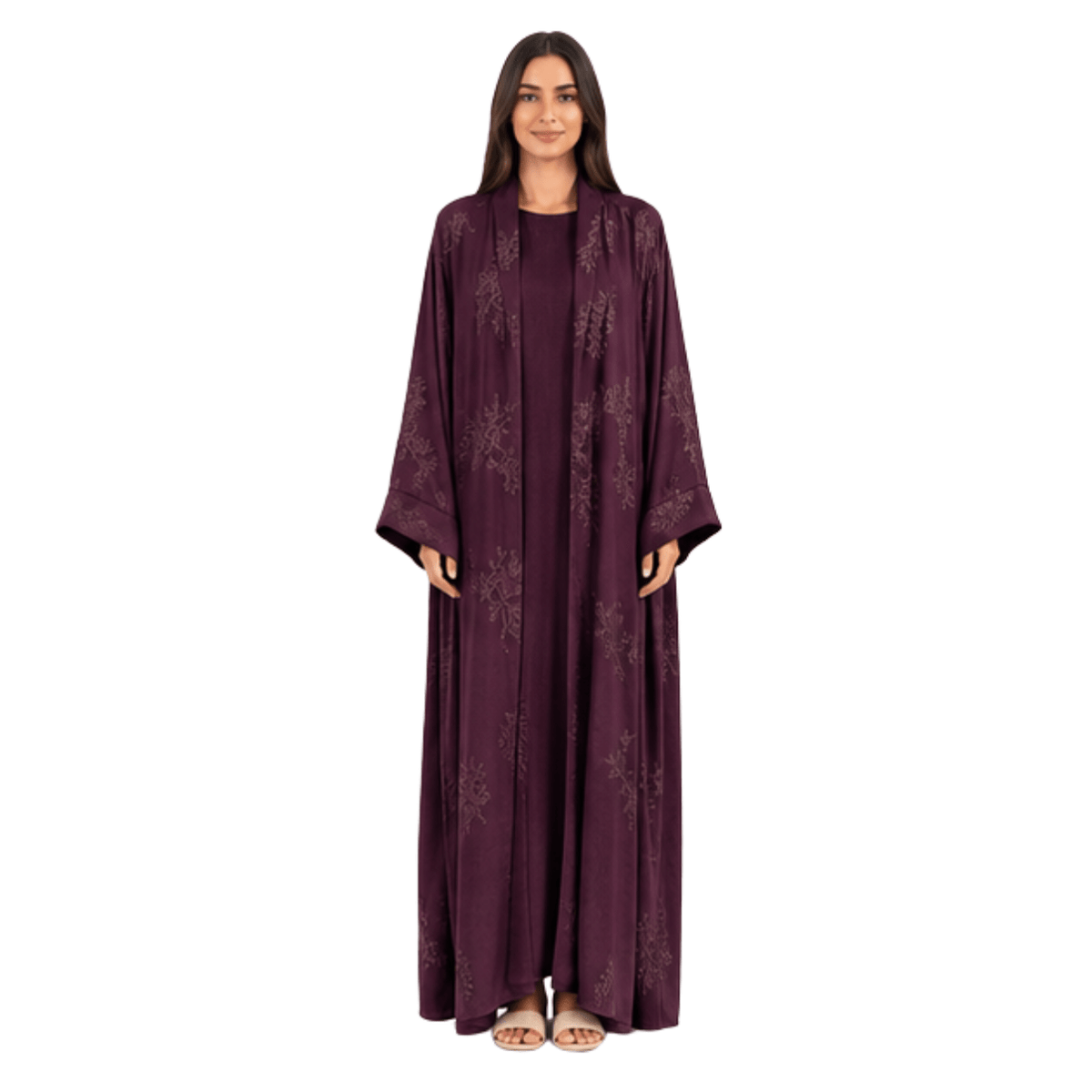 Women's Embroidered Open Abaya Jacket | Elegant Polyester Kimono Style Outerwear - MANSURI FASHIONS