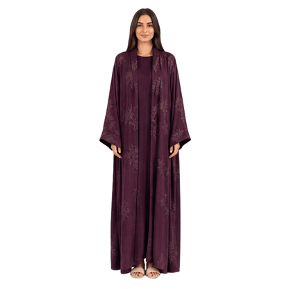 Women's Embroidered Open Abaya Jacket | Elegant Polyester Kimono Style Outerwear - MANSURI FASHIONS