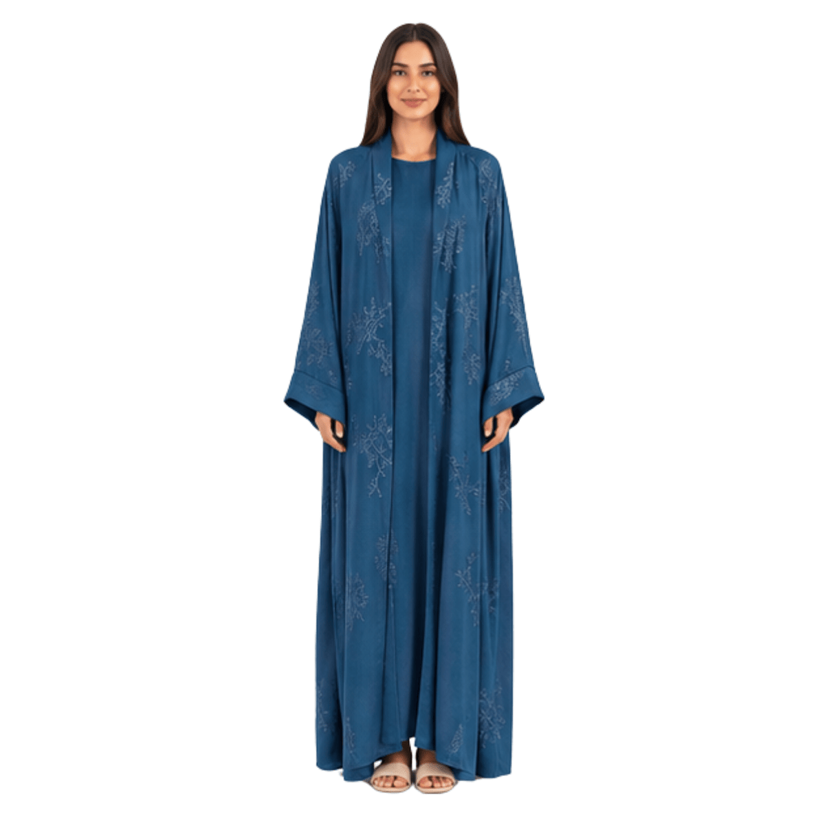 Women's Embroidered Open Abaya Jacket | Elegant Polyester Kimono Style Outerwear - MANSURI FASHIONS