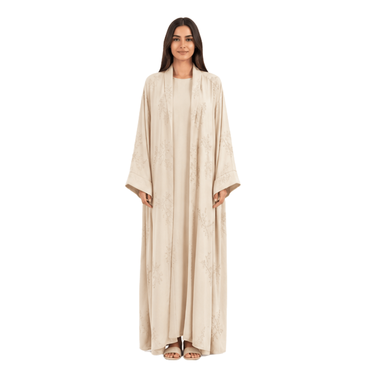 Women's Embroidered Open Abaya Jacket | Elegant Polyester Kimono Style Outerwear - MANSURI FASHIONS