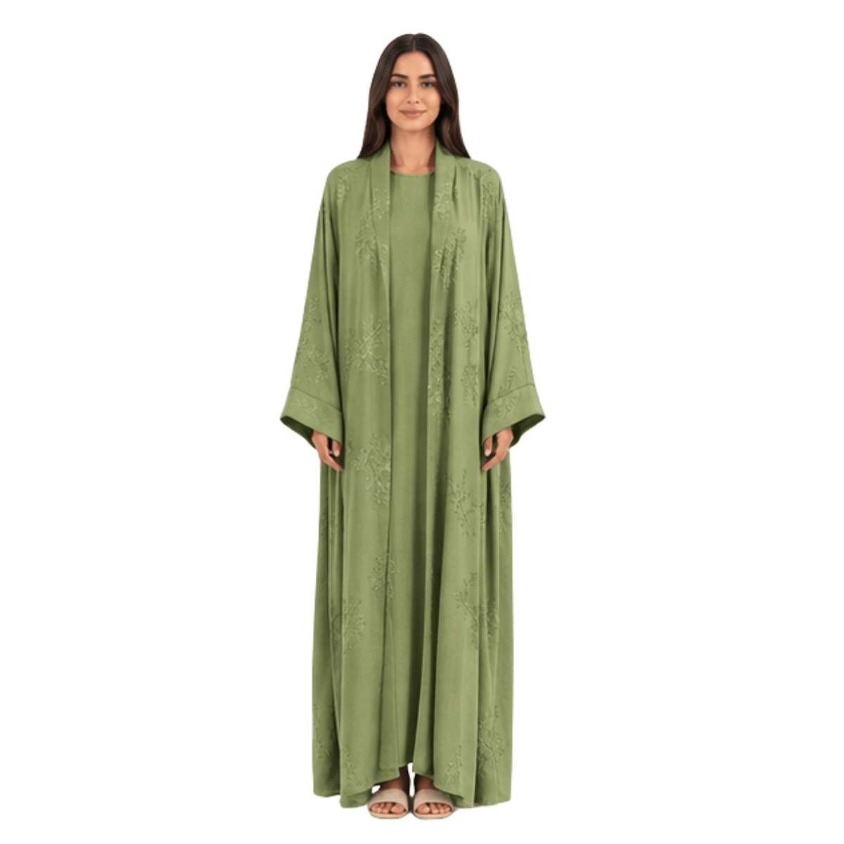 Women's Embroidered Open Abaya Jacket | Elegant Polyester Kimono Style Outerwear - MANSURI FASHIONS