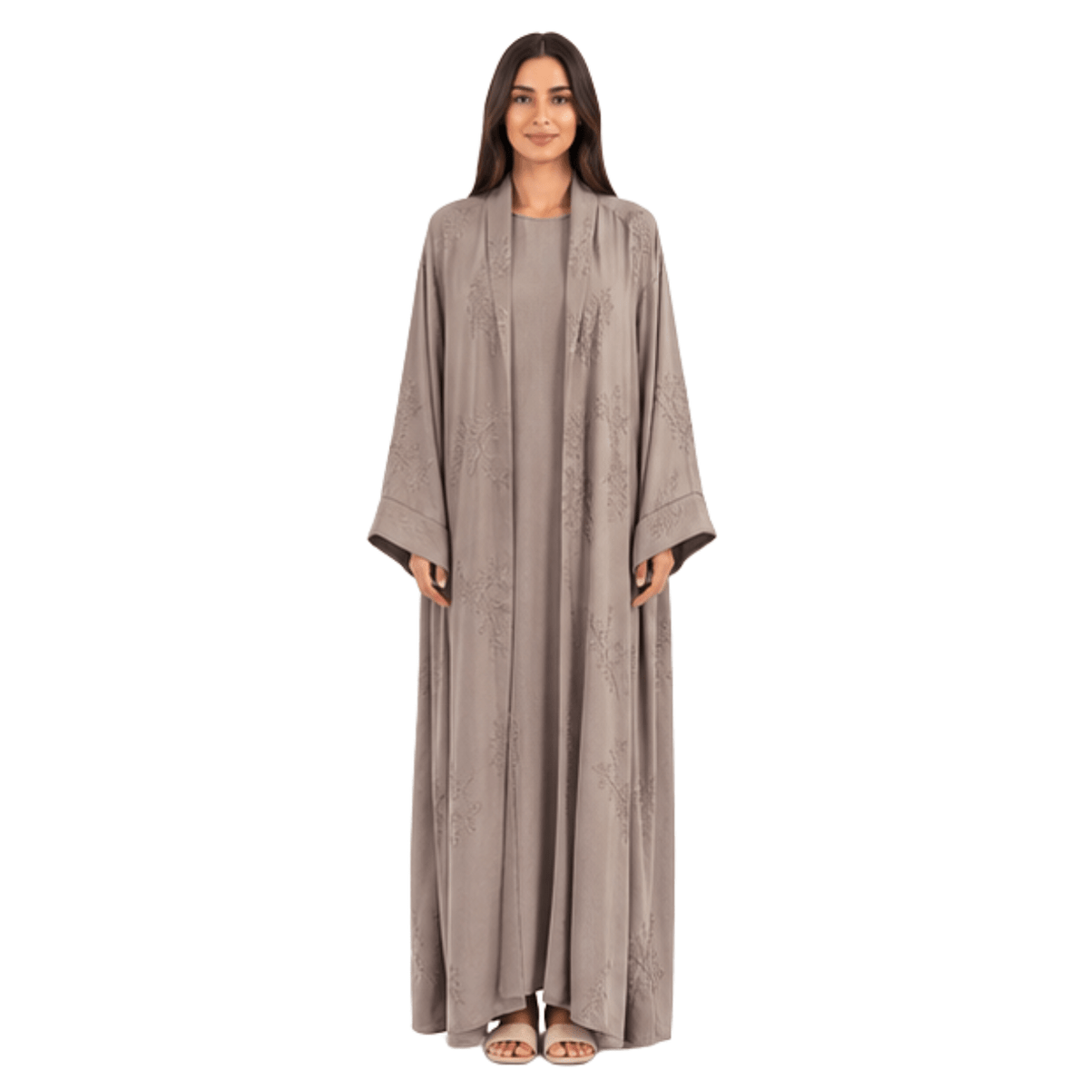Women's Embroidered Open Abaya Jacket | Elegant Polyester Kimono Style Outerwear - MANSURI FASHIONS