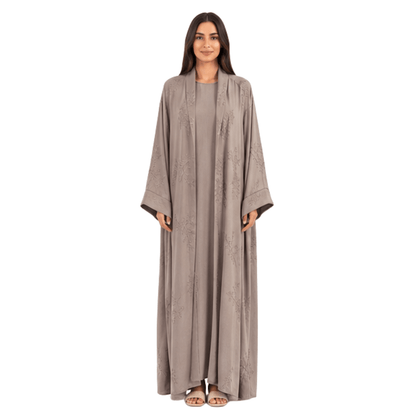 Women's Embroidered Open Abaya Jacket | Elegant Polyester Kimono Style Outerwear - MANSURI FASHIONS