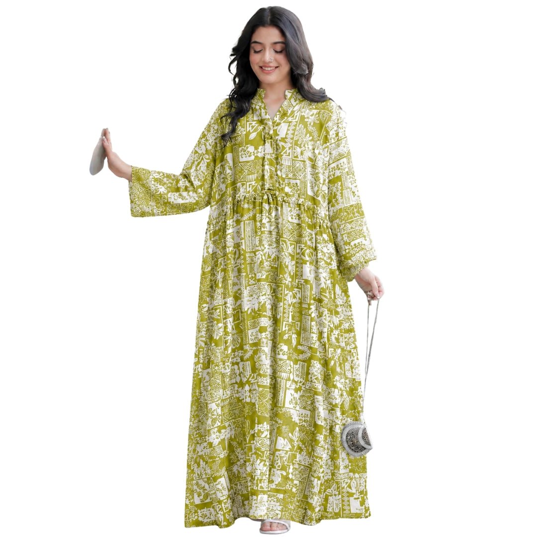 Women's Geometric Patterned Mandarin Collar Casual Resort Dress - MANSURI FASHIONS