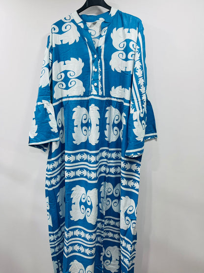 Women's Loose-Fit Bohemian Print Dress with Ruffled Sleeves - MANSURI FASHIONS