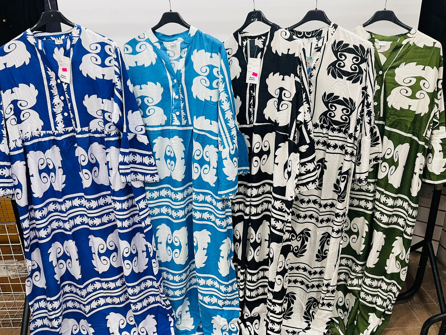Women's Loose-Fit Bohemian Print Dress with Ruffled Sleeves - MANSURI FASHIONS