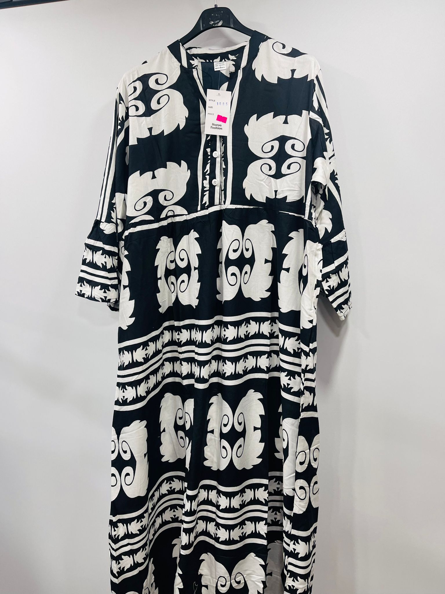 Women's Loose-Fit Bohemian Print Dress with Ruffled Sleeves - MANSURI FASHIONS