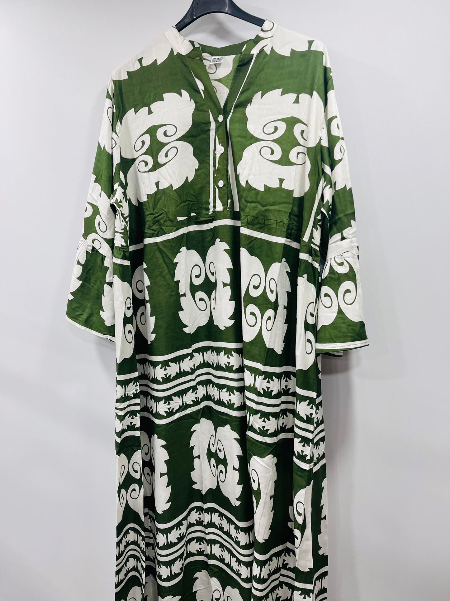 Women's Loose-Fit Bohemian Print Dress with Ruffled Sleeves - MANSURI FASHIONS