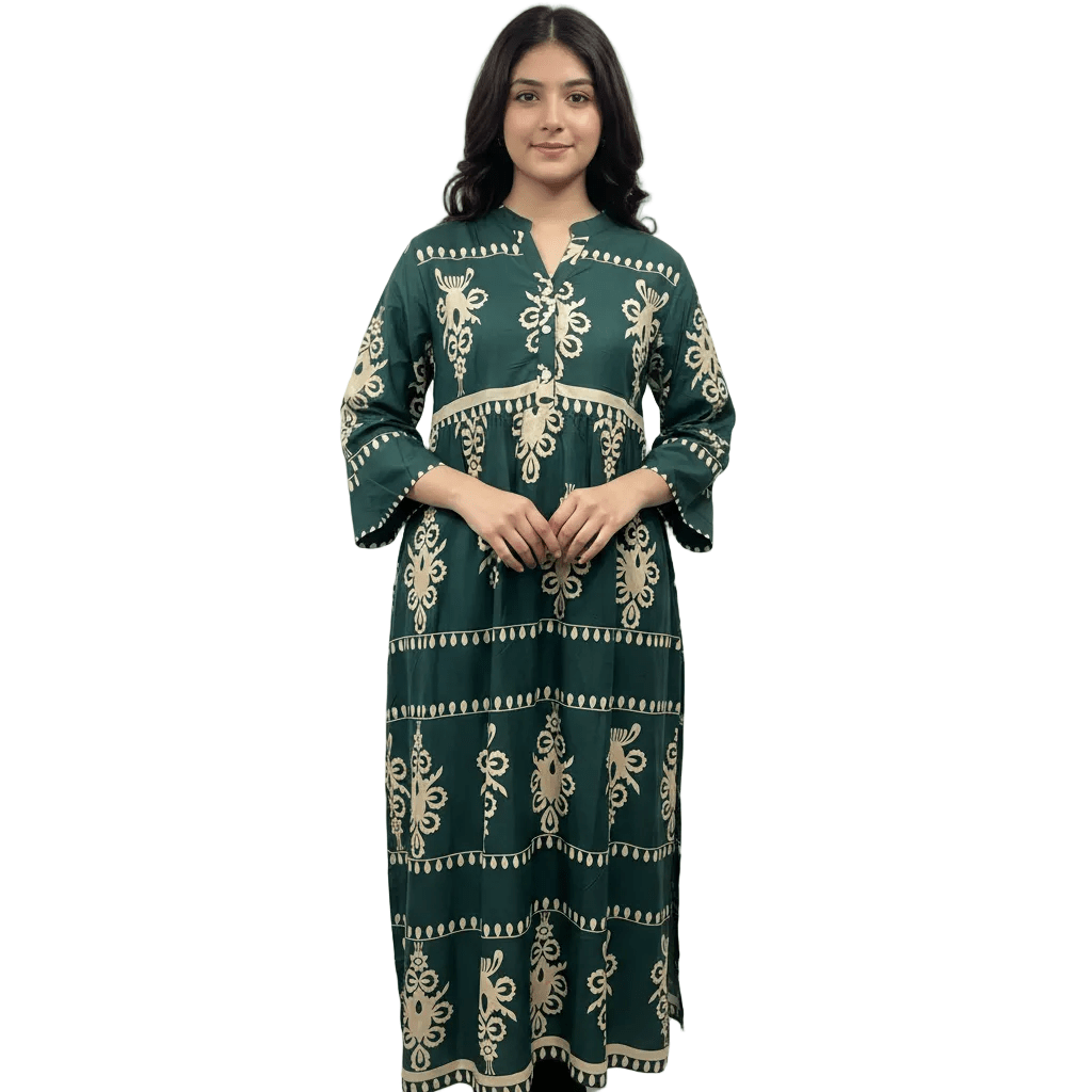 Women's Traditional Motif Print Long Kurti | Elegant Casual Wear - MANSURI FASHIONS
